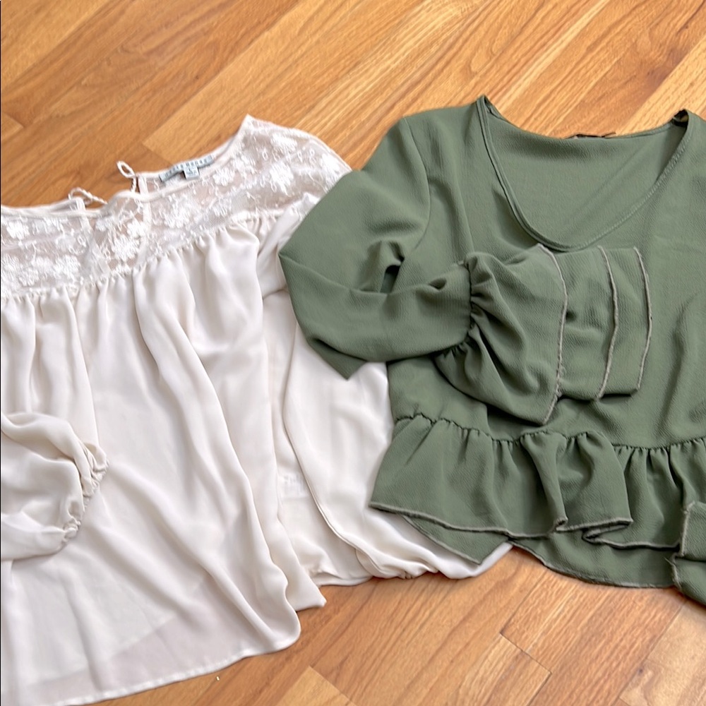 Elegant Cream and Green Women's Tops
